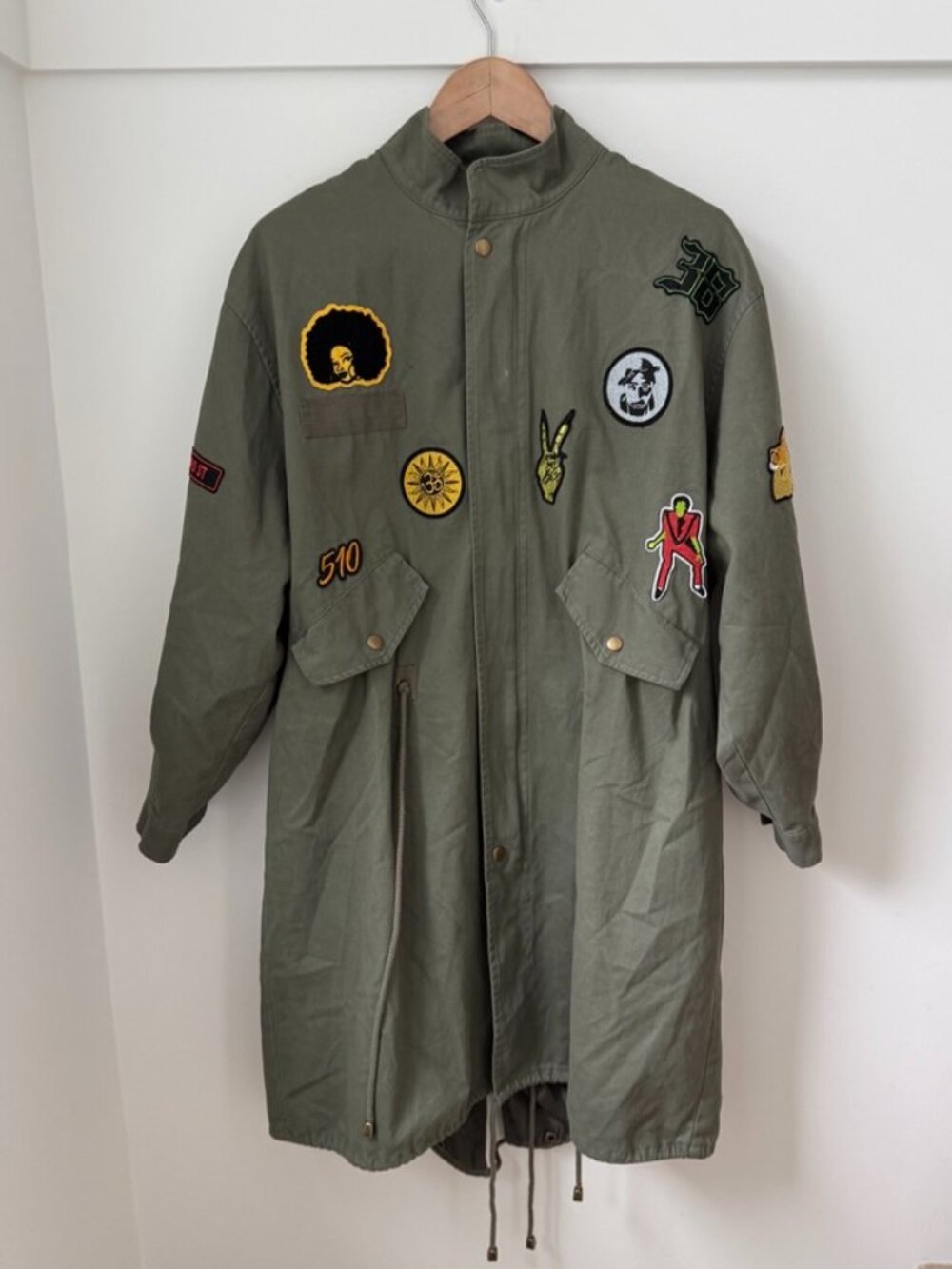 DAYA by ZENDAYA Patched Military Anorak Parka Utility Coat Jacket Green XS